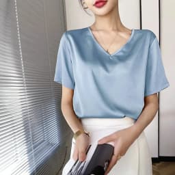Oversize Satin Women Long T-Shirts Fashion Casual Loose Short Sleeve Streetwear Tops Women's Clothing M30665