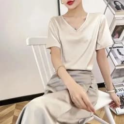Oversize Satin Women Long T-Shirts Fashion Casual Loose Short Sleeve Streetwear Tops Women's Clothing M30665