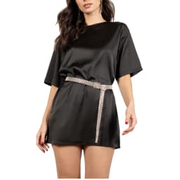 Oversize Satin Women Long T-Shirts Fashion Casual Loose Short Sleeve Streetwear Tops Women's Clothing M30665