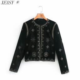 Women's Retro Palace Style Heavy Industry Embroidery Sequins Decorative Velvet Short Cardigan Jacket Autumn And Winter
