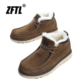 ZFTL Men's Winter Warm Wool Snow Boots Basic boots men Bread shoes Thick casual men's cotton boots Male Non-slip Lace up boots