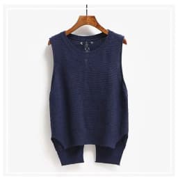 Round Neck Short Front Long Sweater Vest Women College Style Loose Large Size Casual Knitted Sweater Vest Pullover Female Spring