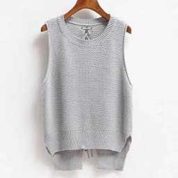 Round Neck Short Front Long Sweater Vest Women College Style Loose Large Size Casual Knitted Sweater Vest Pullover Female Spring
