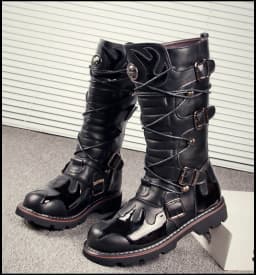 Genuine Leather Men's Motorcycle Boots Knee High Punk Tactical Tactical Boots Winter Snow Boots New Male Rock Half Boots