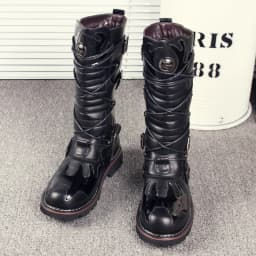 Genuine Leather Men's Motorcycle Boots Knee High Punk Tactical Tactical Boots Winter Snow Boots New Male Rock Half Boots