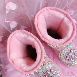 Sweet Pink Gemstone Pearl Beads Snow Boots Ladies Bling Diamond Flat Warm Plush Slip On Winter Booties