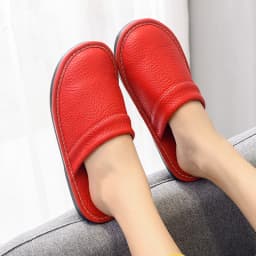 Indoor PU Leather Shoes Women Wine Red Slippers Fashion Casual Slides Female Slippers Home Footwear Ladies Concise Shoe