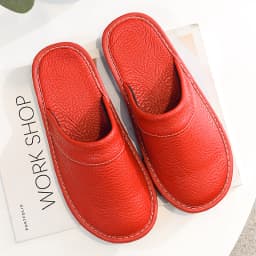 Indoor PU Leather Shoes Women Wine Red Slippers Fashion Casual Slides Female Slippers Home Footwear Ladies Concise Shoe