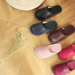 Indoor PU Leather Shoes Women Wine Red Slippers Fashion Casual Slides Female Slippers Home Footwear Ladies Concise Shoe