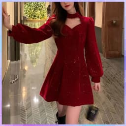 Red Velvet Elegant Party Women's Mini Dresses Christmas Wram French Vintage Dress Ladies Casual Korean Vestidos 2023 New Year