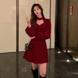 Red Velvet Elegant Party Women's Mini Dresses Christmas Wram French Vintage Dress Ladies Casual Korean Vestidos 2023 New Year