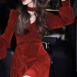 Red Velvet Elegant Party Women's Mini Dresses Christmas Wram French Vintage Dress Ladies Casual Korean Vestidos 2023 New Year