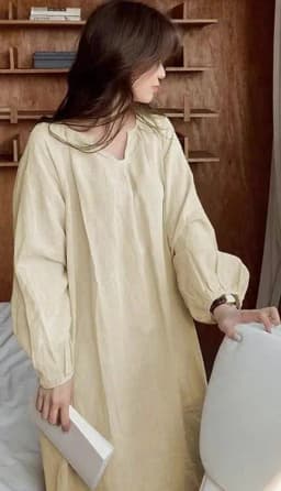 Vintage 100% Cotton Women Dress V Neck Long Sleeve Korean Jananse Pajama Dresses Ladies Comfortable Homewear Wearable Outside