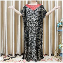 New Arrival Fashion African Women Loose Dress Muslim Large Casual Dress Elastic Fabric Stitching Pearl Diamond Decorative Style
