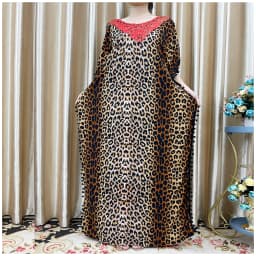 New Arrival Fashion African Women Loose Dress Muslim Large Casual Dress Elastic Fabric Stitching Pearl Diamond Decorative Style