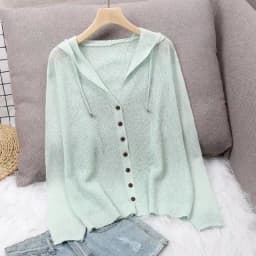 Women's Hoodie Spring Summer Knit Cardigan Coat Women's Hooded Top Sweater Thin Hollow Out Sun Protection Jacket Korean Fashion
