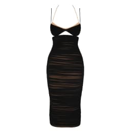 Sexy Backless Pleated Zou Suspender Dress Fashion and Elegant Black Tight-Fitting Mid-Length Dress