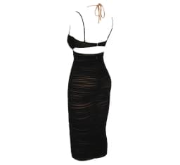 Sexy Backless Pleated Zou Suspender Dress Fashion and Elegant Black Tight-Fitting Mid-Length Dress