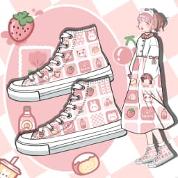 Amy and Michael Sweet Kawaii Shoes Lovely Girls Students Hand Painted Canvas Sneakers Women High Top Casual Flat Espadrilles