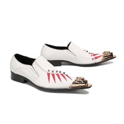 Men's Black Genuine Leather Snake‑Embossed Pointed‑Toe Dress Shoes Dragon Head Decor Luxury Trendy Footwear For Summer Business