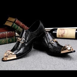 Men's Black Genuine Leather Snake‑Embossed Pointed‑Toe Dress Shoes Dragon Head Decor Luxury Trendy Footwear For Summer Business