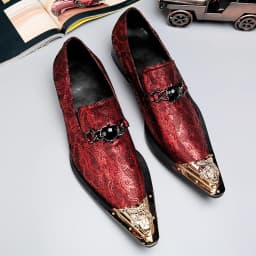 Men's Black Genuine Leather Snake‑Embossed Pointed‑Toe Dress Shoes Dragon Head Decor Luxury Trendy Footwear For Summer Business