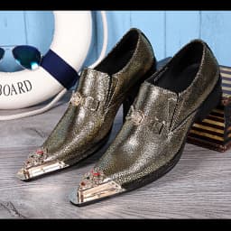 Men's Black Genuine Leather Snake‑Embossed Pointed‑Toe Dress Shoes Dragon Head Decor Luxury Trendy Footwear For Summer Business