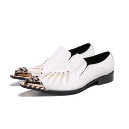 Men's Black Genuine Leather Snake‑Embossed Pointed‑Toe Dress Shoes Dragon Head Decor Luxury Trendy Footwear For Summer Business