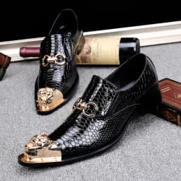 Men's Black Genuine Leather Snake‑Embossed Pointed‑Toe Dress Shoes Dragon Head Decor Luxury Trendy Footwear For Summer Business