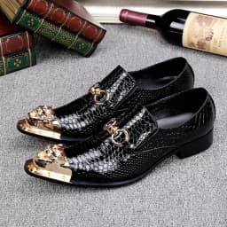 Men's Black Genuine Leather Snake‑Embossed Pointed‑Toe Dress Shoes Dragon Head Decor Luxury Trendy Footwear For Summer Business