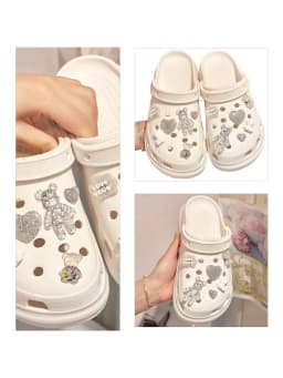 12pcs/set Glitter Love Bear Novelty Cute Hole Shoes Charms PVC Shoe Decorations Sneakers Slippers Accessories Kid Girl Gift New