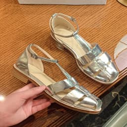 MKKHOU Fashion Sandals Women's New High Quality Leather Gold Flat Shoes Braided T-Ankle Buckle Summer Silver Shoes