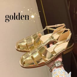 MKKHOU Fashion Sandals Women's New High Quality Leather Gold Flat Shoes Braided T-Ankle Buckle Summer Silver Shoes