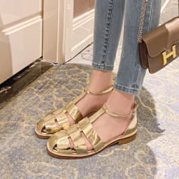 MKKHOU Fashion Sandals Women's New High Quality Leather Gold Flat Shoes Braided T-Ankle Buckle Summer Silver Shoes