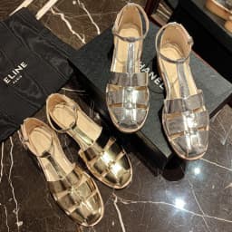 MKKHOU Fashion Sandals Women's New High Quality Leather Gold Flat Shoes Braided T-Ankle Buckle Summer Silver Shoes