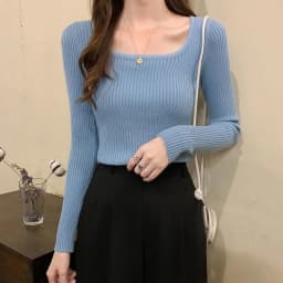 Lucyever 2025 Basic Square-neck Solid Pullover Women High Quality Slim Fit Casual Knitted Sweater Spring Long Sleeve Sweaters