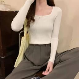 Lucyever 2025 Basic Square-neck Solid Pullover Women High Quality Slim Fit Casual Knitted Sweater Spring Long Sleeve Sweaters