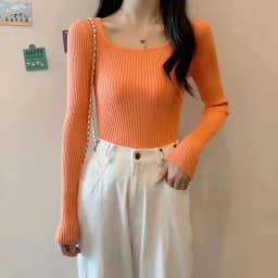 Lucyever 2025 Basic Square-neck Solid Pullover Women High Quality Slim Fit Casual Knitted Sweater Spring Long Sleeve Sweaters
