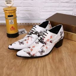 Men's High Heel Cowhide Dress Shoes, Metal Buckle Round Toe Thick Heel Height Increasing Shoes, Autumn Catwalk Singer Stage Perf