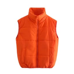 Klacwaya Women Vest Sleeveless Jacket For Women 2021 Orange Warm Vests Waistcoat Women Quilted Jacket Casual Zipper Gilet
