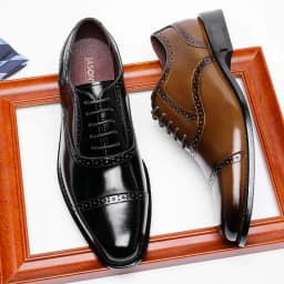 ZFTL Men's Dress shoes Man Oxford Shoes Brogue Carved Business shoes Male Wedding Banquet shoes Men's Genuine Leather Retro shoe