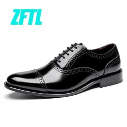 ZFTL Men's Dress shoes Man Oxford Shoes Brogue Carved Business shoes Male Wedding Banquet shoes Men's Genuine Leather Retro shoe