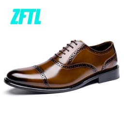 ZFTL Men's Dress shoes Man Oxford Shoes Brogue Carved Business shoes Male Wedding Banquet shoes Men's Genuine Leather Retro shoe