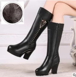 AIYUQI Winter Women Boots First Layer Of Leather High Heeled Genuine Leather Boots Gaotong Thick With Long Barreled Boots Wool
