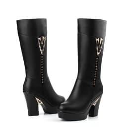 AIYUQI Winter Women Boots First Layer Of Leather High Heeled Genuine Leather Boots Gaotong Thick With Long Barreled Boots Wool