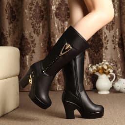 AIYUQI Winter Women Boots First Layer Of Leather High Heeled Genuine Leather Boots Gaotong Thick With Long Barreled Boots Wool
