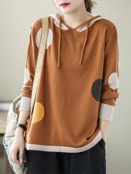 Amax luluE 2024 Winter Women Loose Patchwork Sweaters European Style Ladies Casual Hooded Design Jumpers Vintage Street Pullover