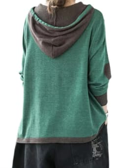 Amax luluE 2024 Winter Women Loose Patchwork Sweaters European Style Ladies Casual Hooded Design Jumpers Vintage Street Pullover