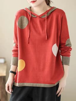 Amax luluE 2024 Winter Women Loose Patchwork Sweaters European Style Ladies Casual Hooded Design Jumpers Vintage Street Pullover