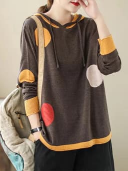Amax luluE 2024 Winter Women Loose Patchwork Sweaters European Style Ladies Casual Hooded Design Jumpers Vintage Street Pullover